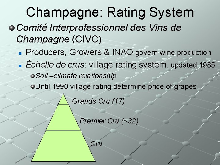 Champagne: Rating System Comité Interprofessionnel des Vins de Champagne (CIVC) n n Producers, Growers