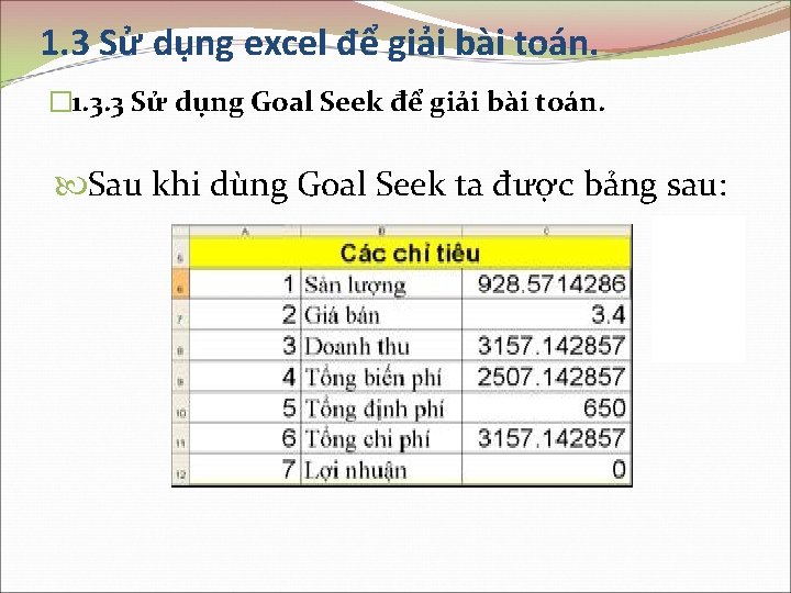 1. 3 Sử dụng excel để giải bài toán. � 1. 3. 3 Sử
