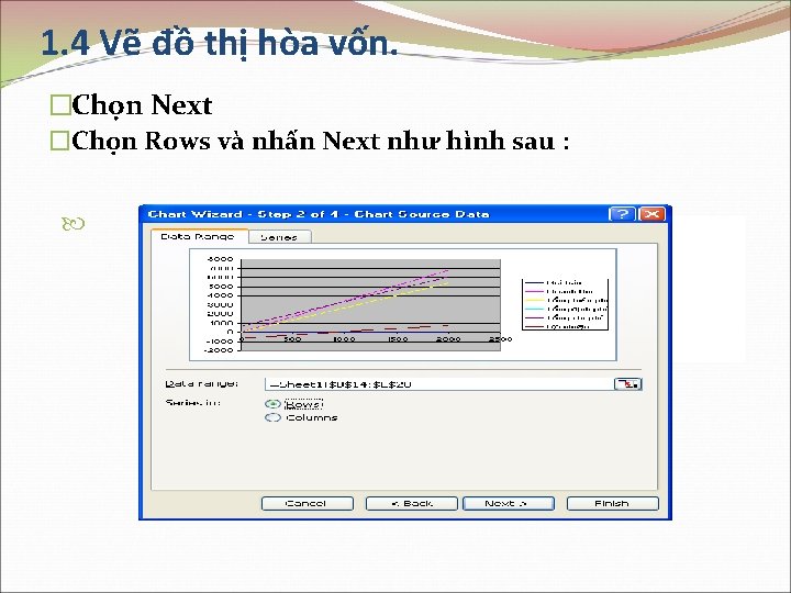 1. 4 Vẽ đồ thị hòa vốn. �Chọn Next �Chọn Rows và nhấn Next