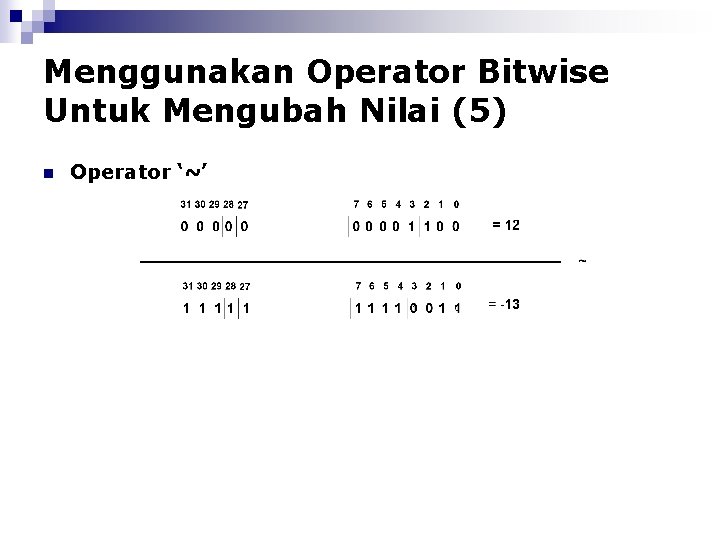 Menggunakan Operator Bitwise Untuk Mengubah Nilai (5) n Operator ‘~’ 