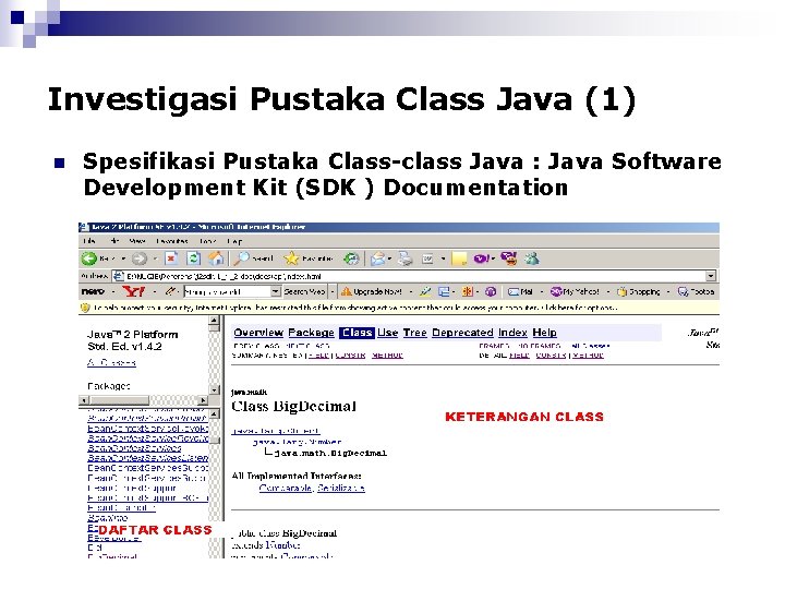 Investigasi Pustaka Class Java (1) n Spesifikasi Pustaka Class-class Java : Java Software Development