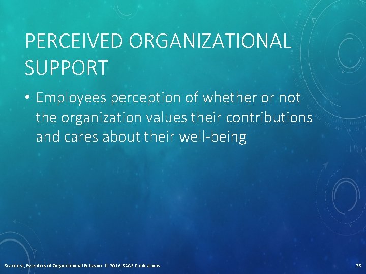 PERCEIVED ORGANIZATIONAL SUPPORT • Employees perception of whether or not the organization values their