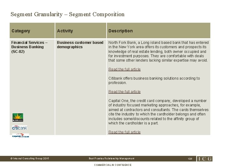 Segment Granularity – Segment Composition Category Activity Description Financial Services – Business Banking (SC-02)