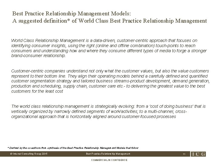 Best Practice Relationship Management Models: A suggested definition* of World Class Best Practice Relationship