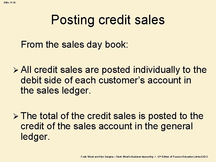 Slide 14. 10 Posting credit sales From the sales day book: Ø All credit
