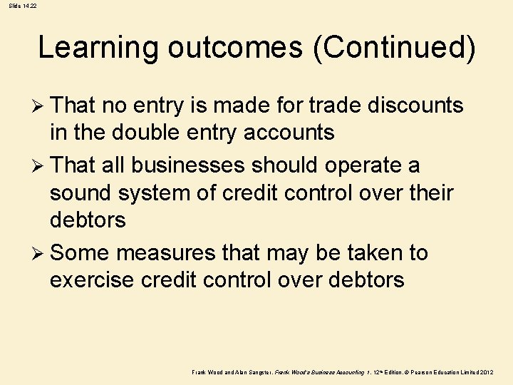 Slide 14. 22 Learning outcomes (Continued) Ø That no entry is made for trade
