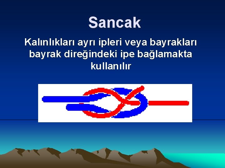 Sancak Kalınlıkları ayrı ipleri veya bayrakları bayrak direğindeki ipe bağlamakta kullanılır 