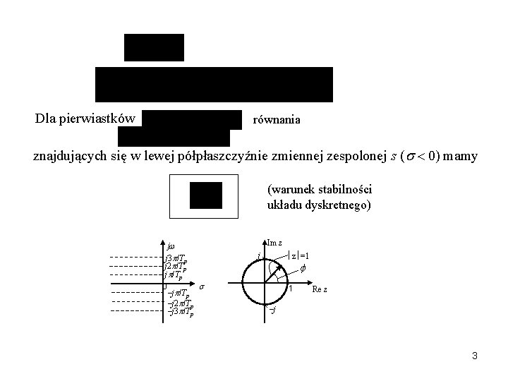 Dla pierwiastków równania znajdujących się w lewej półpłaszczyźnie zmiennej zespolonej s ( 0) mamy