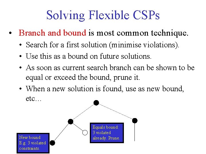 Solving Flexible CSPs • Branch and bound is most common technique. • Search for