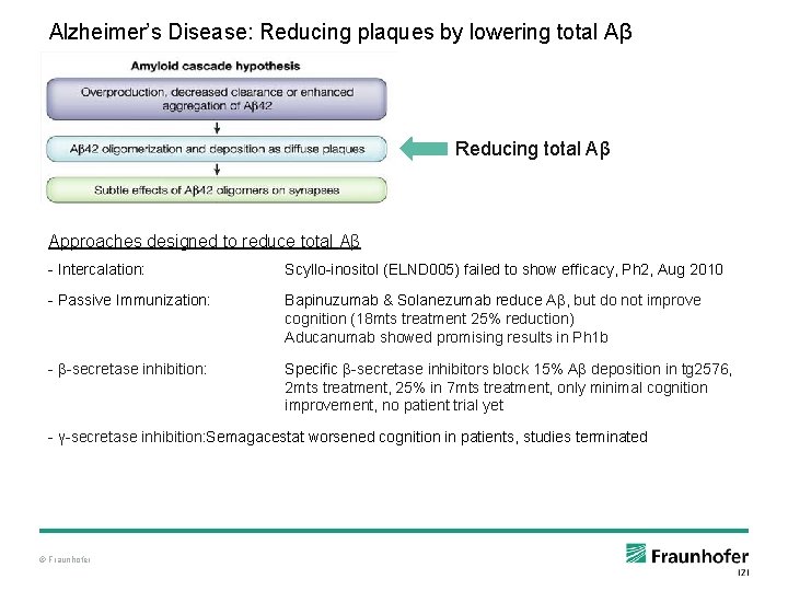 Alzheimer’s Disease: Reducing plaques by lowering total Aβ Reducing total Aβ Approaches designed to