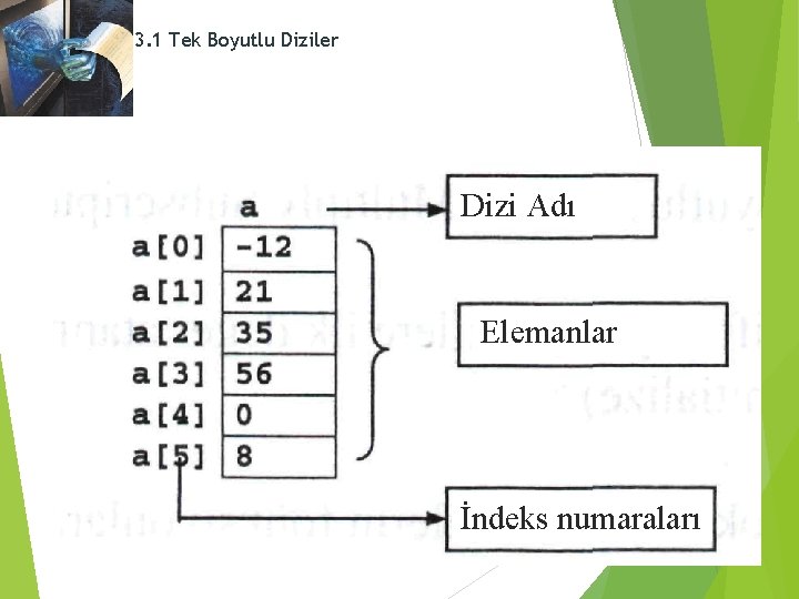 3. 1 Tek Boyutlu Diziler Dizi Adı Elemanlar İndeks numaraları 7 