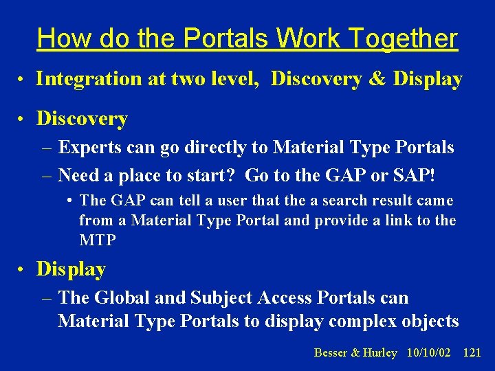 How do the Portals Work Together • Integration at two level, Discovery & Display