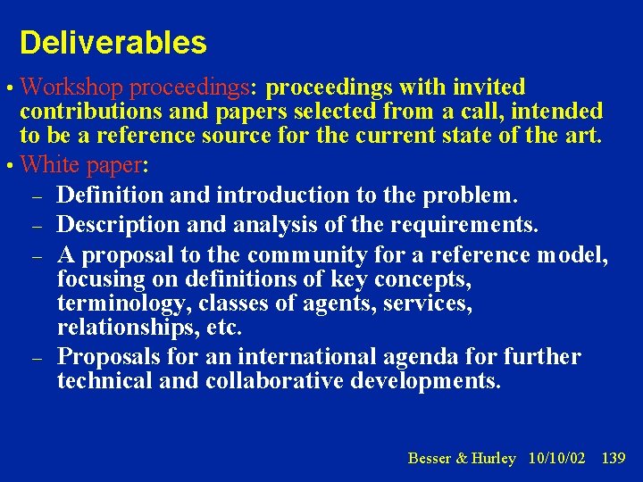 Deliverables • Workshop proceedings: proceedings with invited contributions and papers selected from a call,