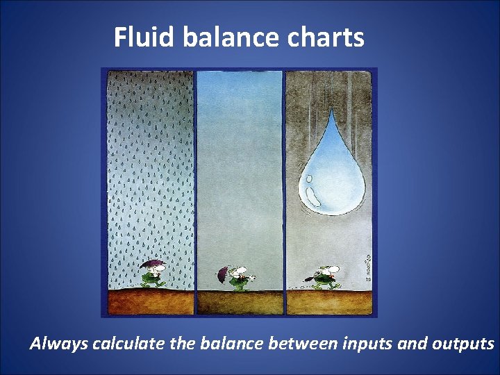 Fluid balance charts Always calculate the balance between inputs and outputs 