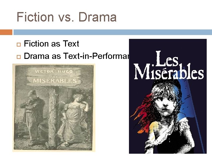 Fiction vs. Drama Fiction as Text Drama as Text-in-Performance 