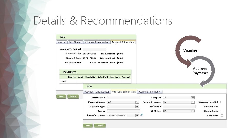 Details & Recommendations Voucher Approve Payment 