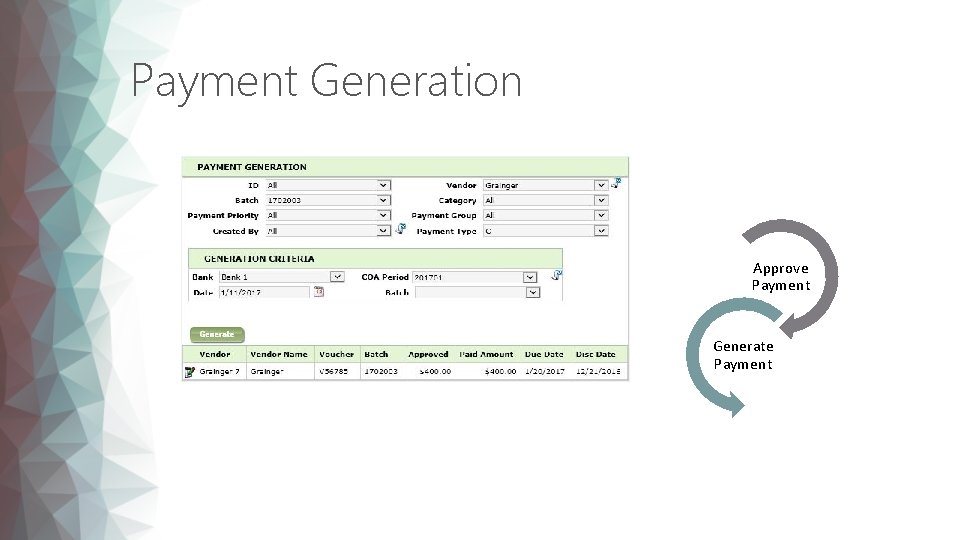 Payment Generation Approve Payment Generate Payment 