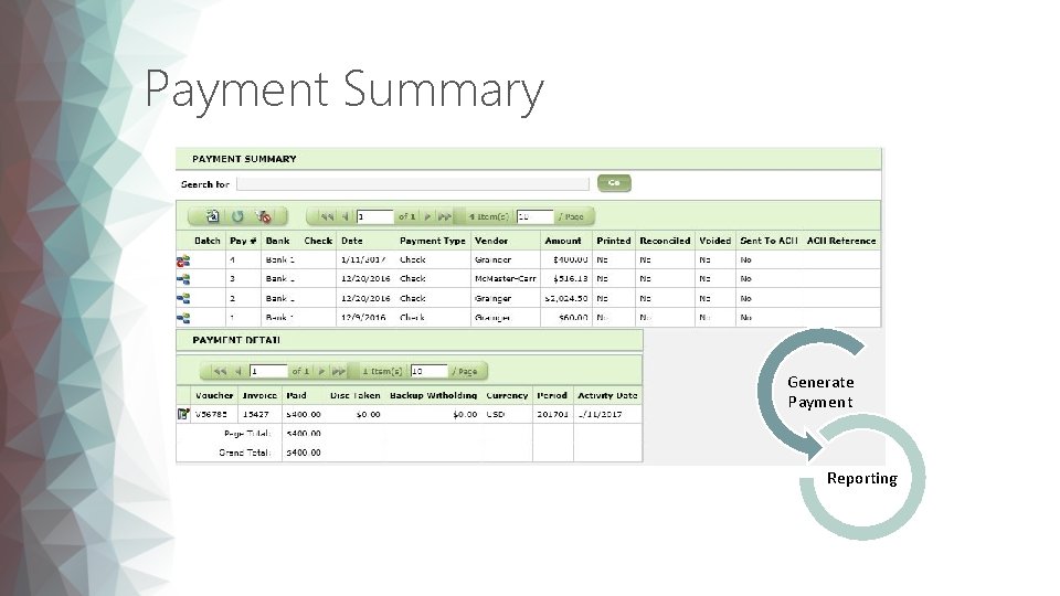 Payment Summary Generate Payment Reporting 