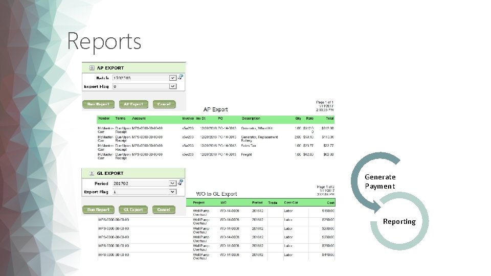 Reports Generate Payment Reporting 