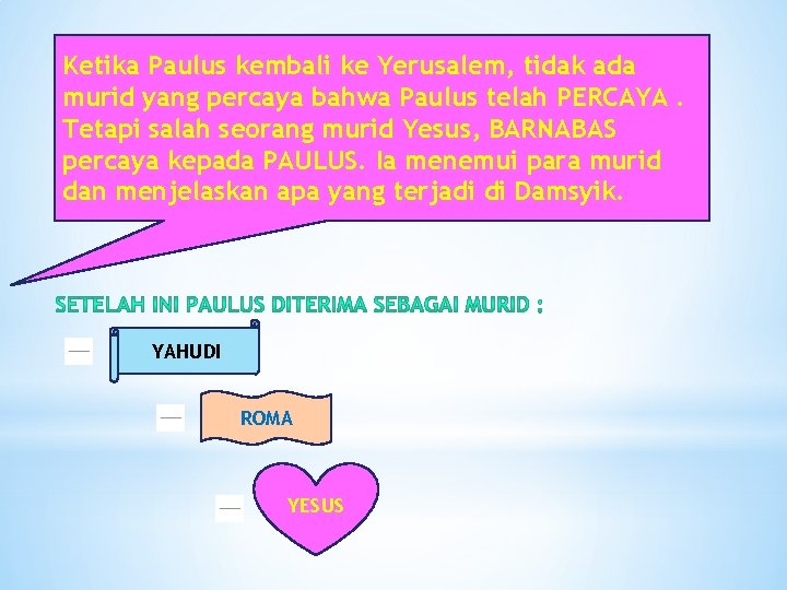 Ketika Paulus kembali ke Yerusalem, tidak ada murid yang percaya bahwa Paulus telah PERCAYA.