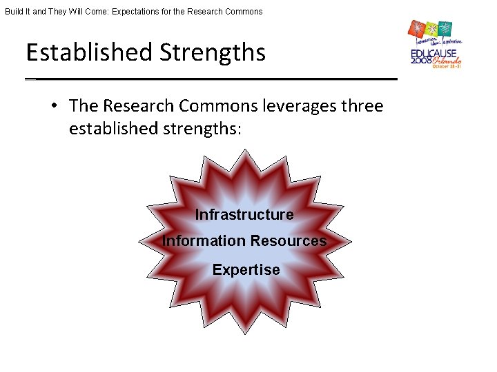 Build It and They Will Come: Expectations for the Research Commons Established Strengths •