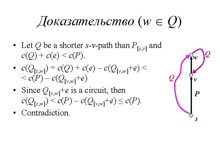 Доказательство (w Q) • Let Q be a shorter s-v-path than P[s, v] and