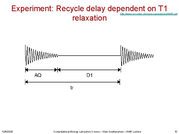 Experiment: Recycle delay dependent on T 1 relaxation http: //www. oci. unizh. ch/group. pages/zerbe/NMR.