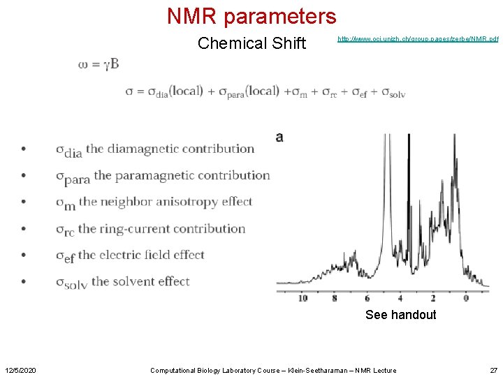 NMR parameters Chemical Shift http: //www. oci. unizh. ch/group. pages/zerbe/NMR. pdf See handout 12/5/2020