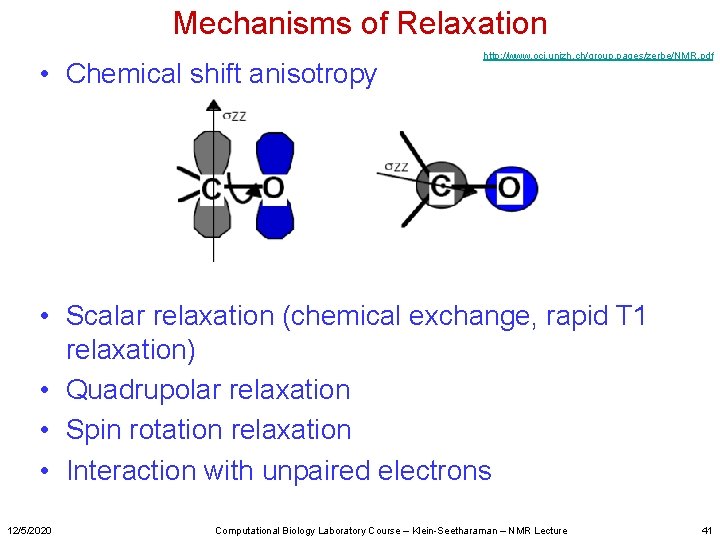 Mechanisms of Relaxation • Chemical shift anisotropy http: //www. oci. unizh. ch/group. pages/zerbe/NMR. pdf