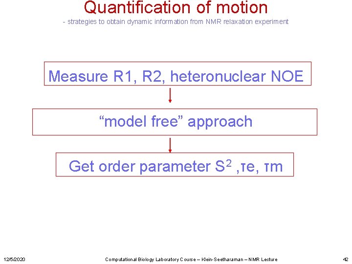 Quantification of motion - strategies to obtain dynamic information from NMR relaxation experiment Measure