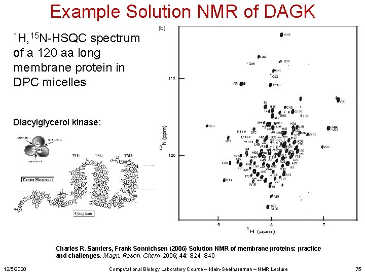 Example Solution NMR of DAGK 1 H, 15 N-HSQC spectrum of a 120 aa