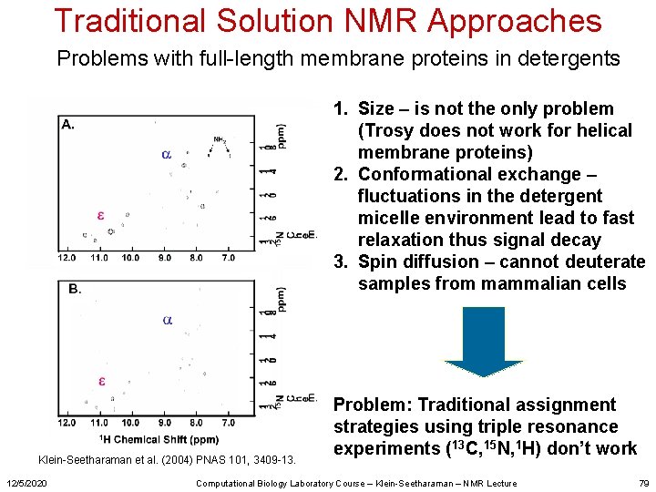 Traditional Solution NMR Approaches Problems with full-length membrane proteins in detergents 1. Size –