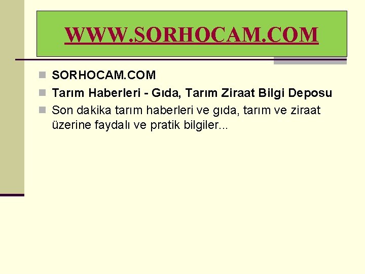 WWW. SORHOCAM. COM n Tarım Haberleri - Gıda, Tarım Ziraat Bilgi Deposu n Son