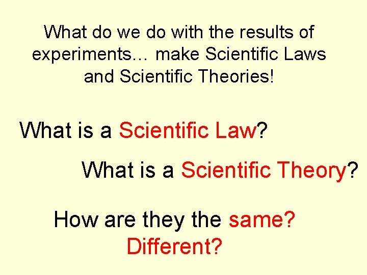 What do we do with the results of experiments… make Scientific Laws and Scientific