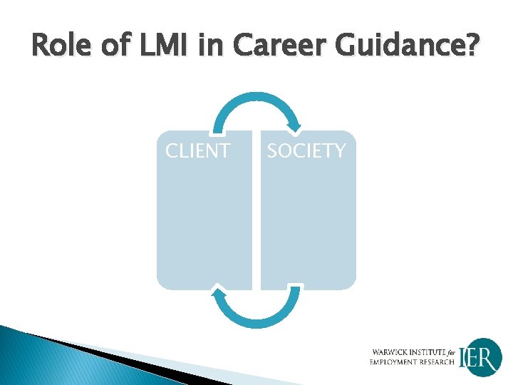 Role of LMI in Career Guidance? CLIENT SOCIETY 