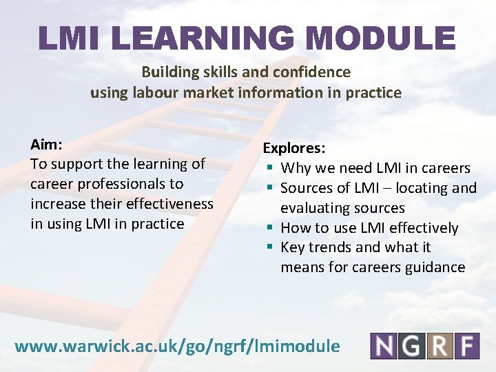 LMI LEARNING MODULE Building skills and confidence using labour market information in practice Aim: