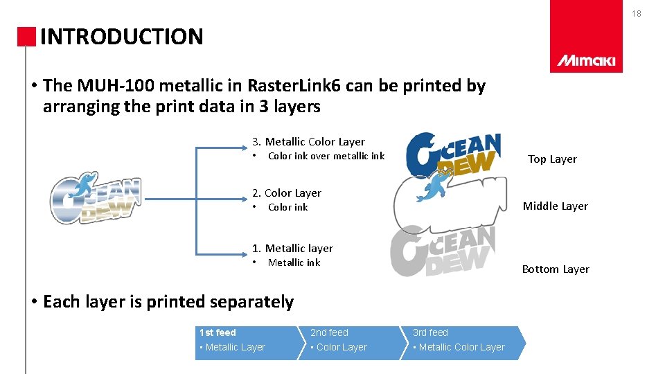 18 INTRODUCTION • The MUH-100 metallic in Raster. Link 6 can be printed by