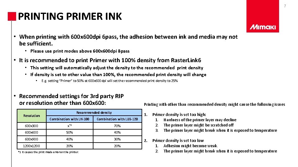 7 PRINTING PRIMER INK • When printing with 600 x 600 dpi 6 pass,