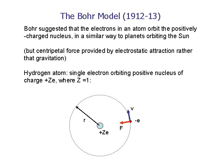 The Bohr Model (1912 -13) Bohr suggested that the electrons in an atom orbit