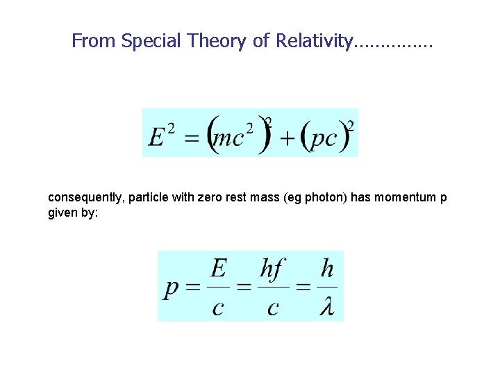 From Special Theory of Relativity…………… consequently, particle with zero rest mass (eg photon) has