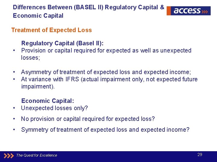 Differences Between (BASEL II) Regulatory Capital & Economic Capital Treatment of Expected Loss Regulatory