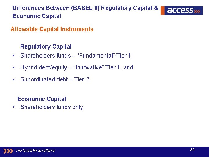 Differences Between (BASEL II) Regulatory Capital & Economic Capital Allowable Capital Instruments Regulatory Capital