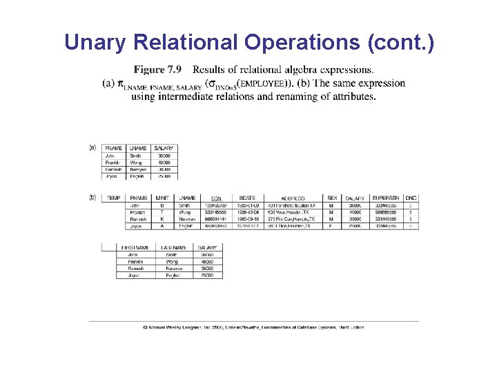 Unary Relational Operations (cont. ) 