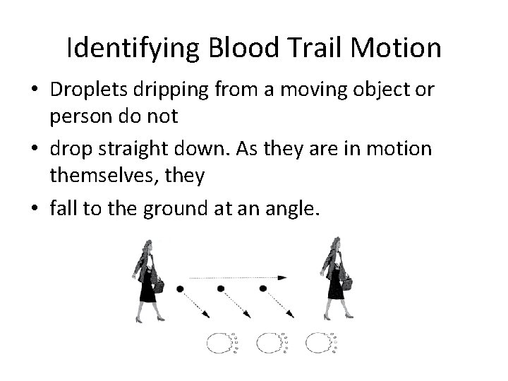 Identifying Blood Trail Motion • Droplets dripping from a moving object or person do