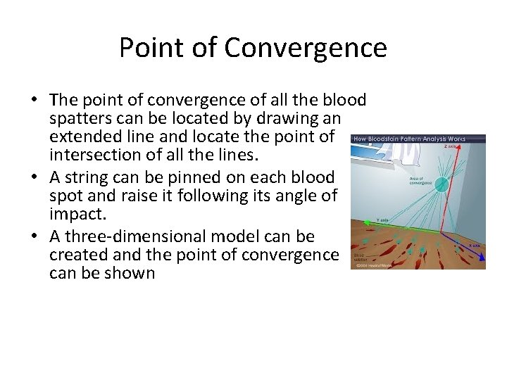 Point of Convergence • The point of convergence of all the blood spatters can