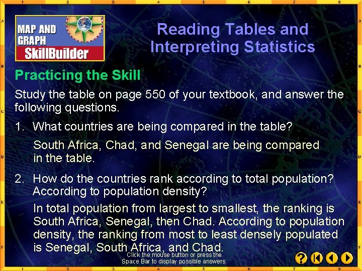 Reading Tables and Interpreting Statistics Practicing the Skill Study the table on page 550