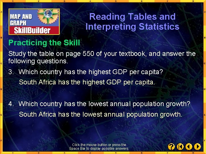 Reading Tables and Interpreting Statistics Practicing the Skill Study the table on page 550