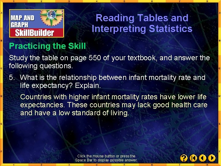 Reading Tables and Interpreting Statistics Practicing the Skill Study the table on page 550