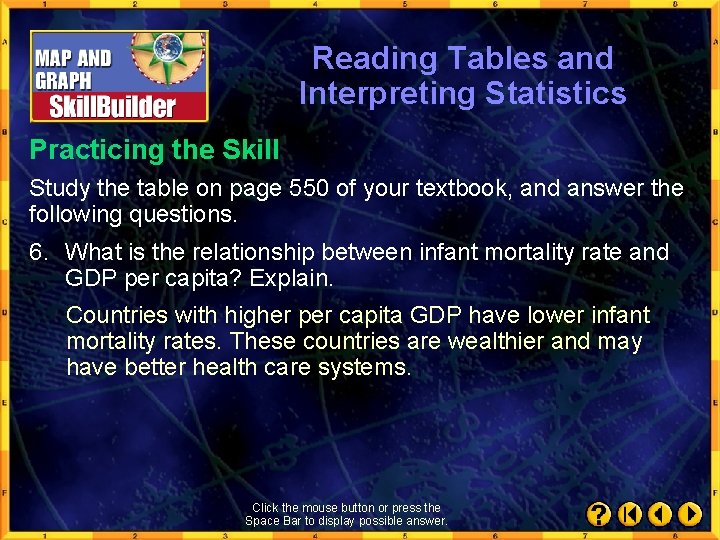 Reading Tables and Interpreting Statistics Practicing the Skill Study the table on page 550