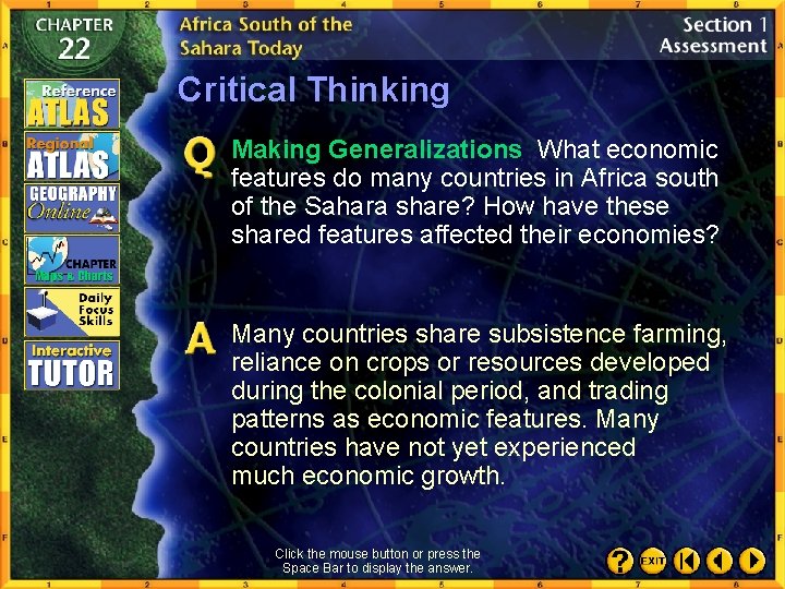 Critical Thinking Making Generalizations What economic features do many countries in Africa south of